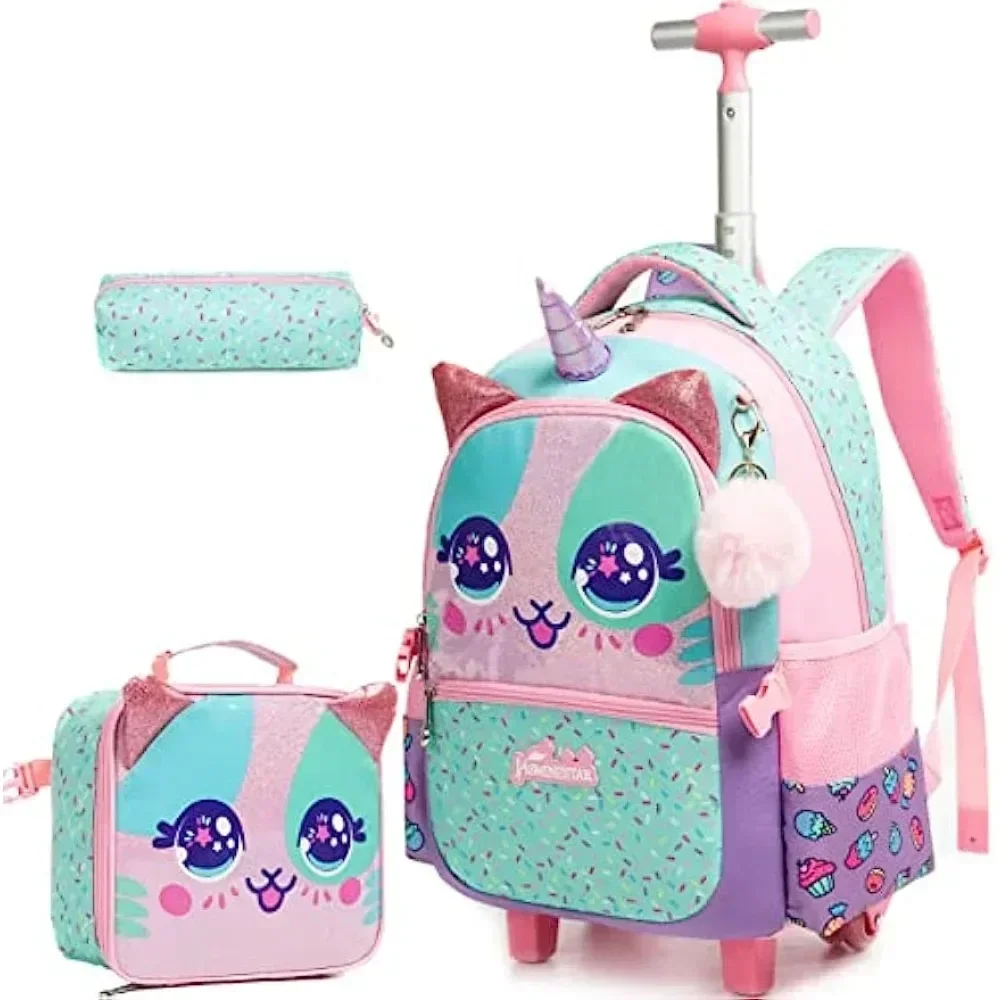 Foldable Rolling Luggage Bag - 3 adet sevimli haddeleme sırt çantası