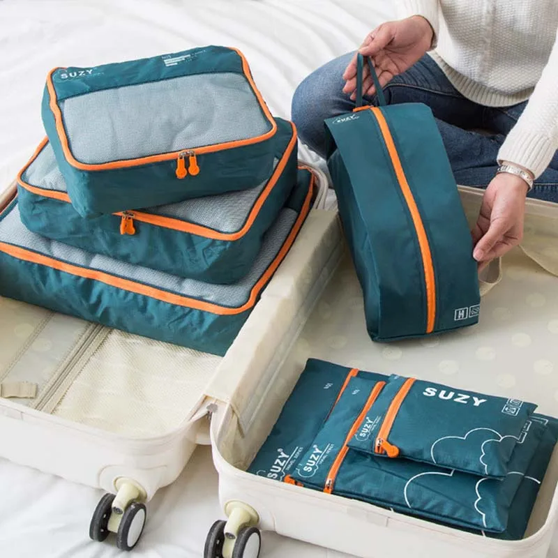 Foldable Rolling Luggage Bag - 7/6 Parça Set Seyahat Organizatör Saklama
