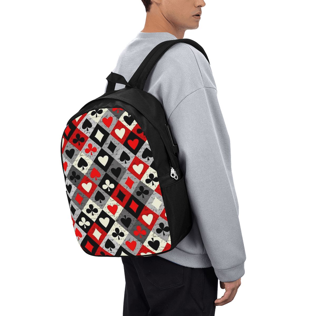 Travel Bags - Oyun Kartları Poker Baskı Sırt Çantası