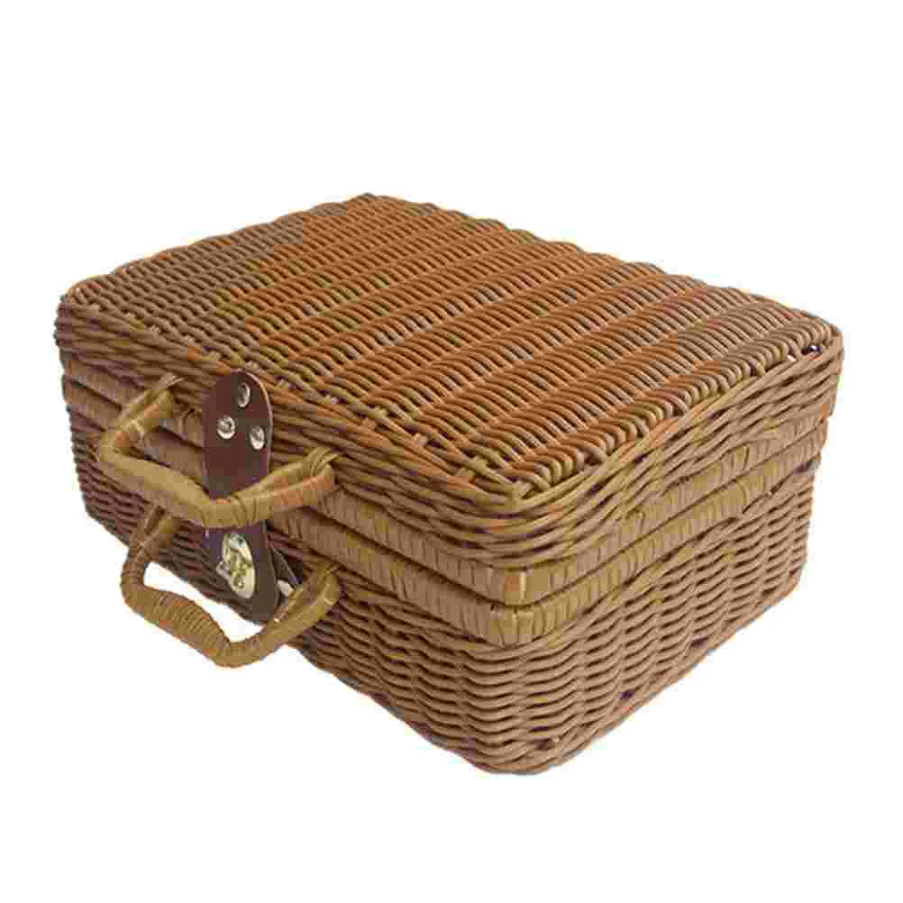 Retro Vintage Trunk Suitcase - Sepet Rattan hasır bavul piknik dokuma
