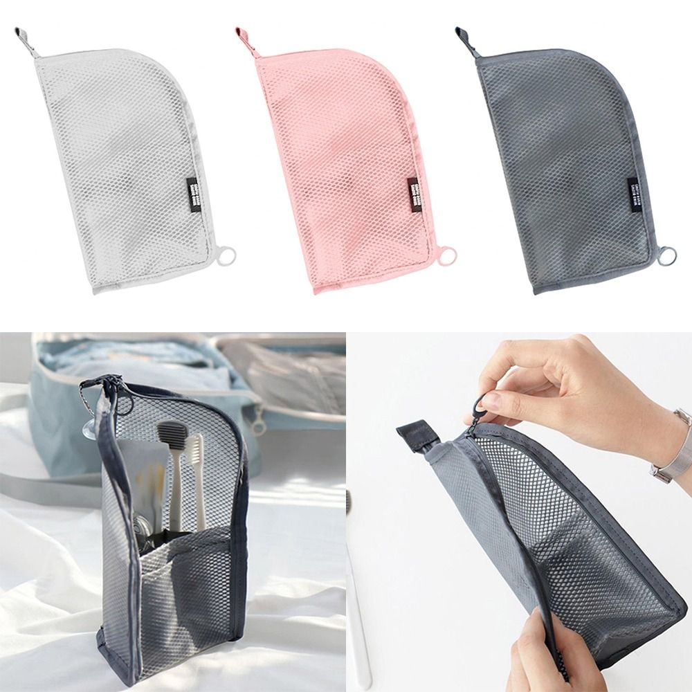 Cosmetic Bags - Taşınabilir Standlı Makyaj Fırçası Çantası Fileli