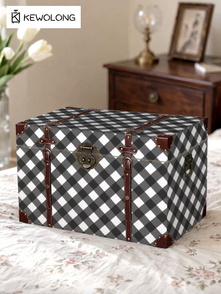 Vintage Ekose Baskılı Ahşap Sa - Retro Vintage Trunk Suitcase incelemesi ve fiyatı